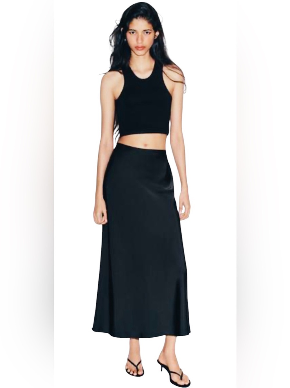 Zara Black Satin Slip Skirt .